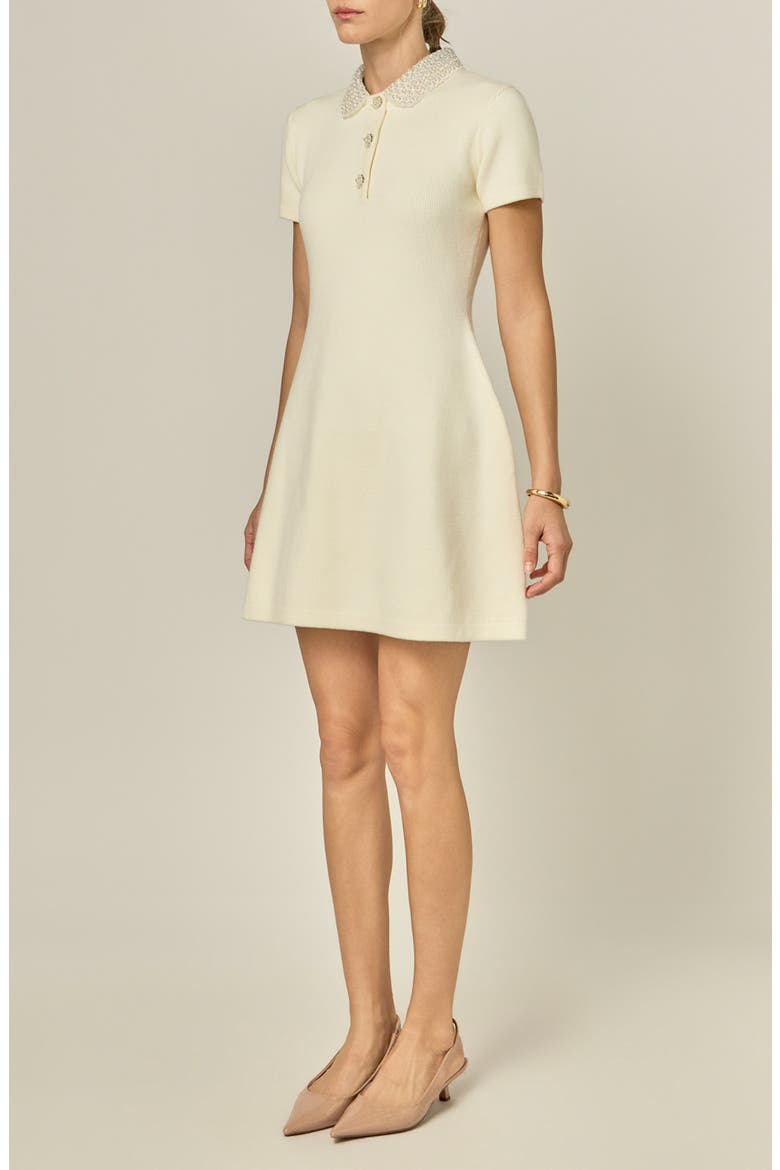 Beaded Collar Knit Fit and Flare Dress, Alternate, color, IVORY