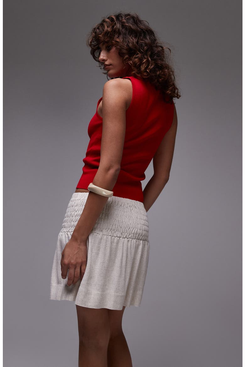 Smocked High Waist Miniskirt, Alternate, color, BEIGE