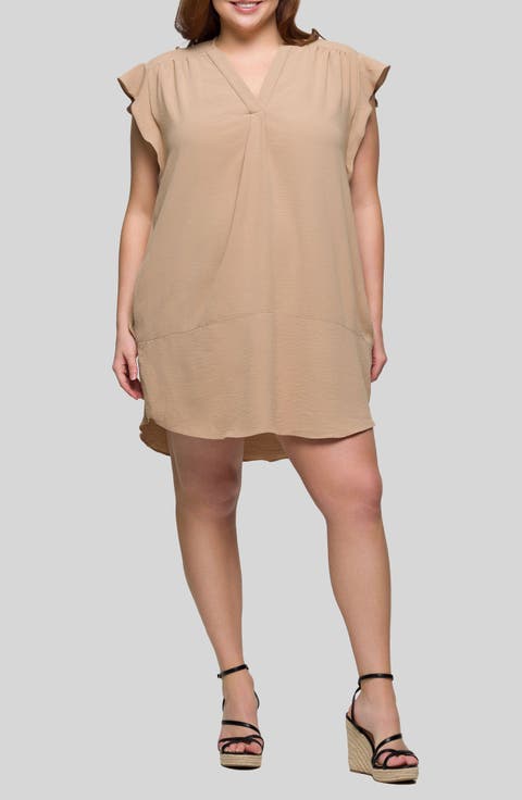 Flutter Cap Sleeve Shift Dress (Plus)