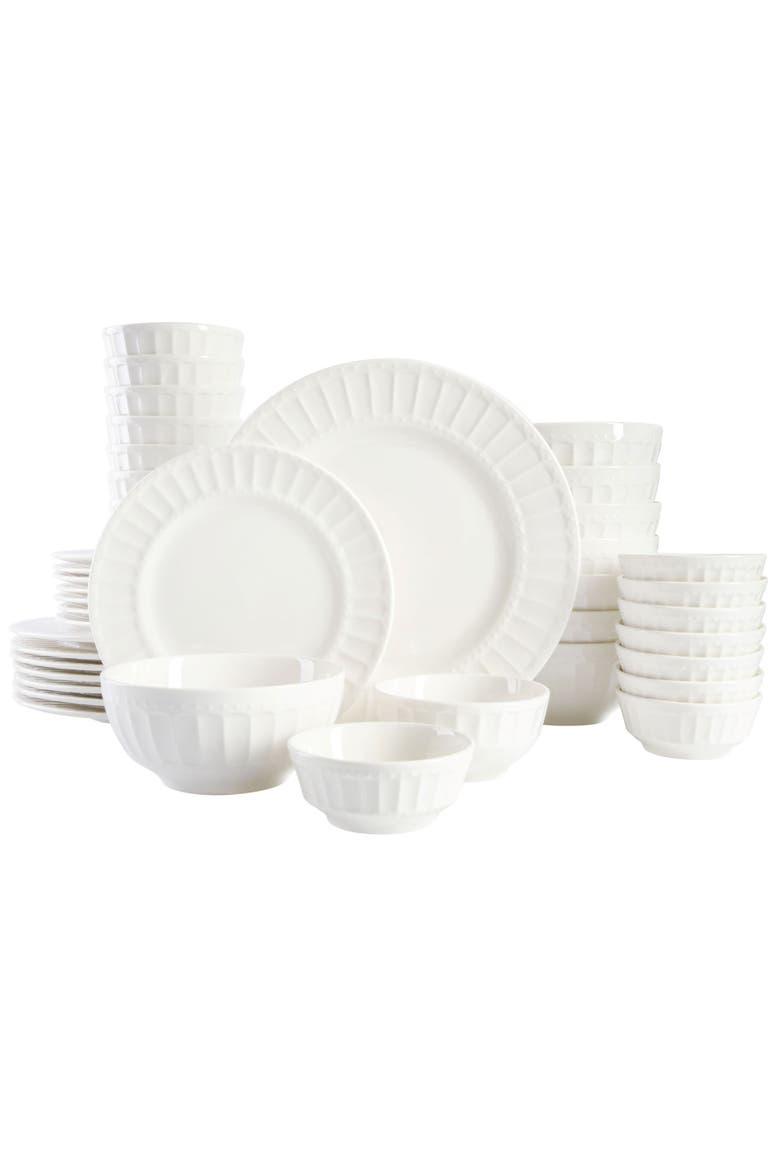 Gracious Dining Embossed 40-Piece Porcelain Dinnerware Set, Main, color, White