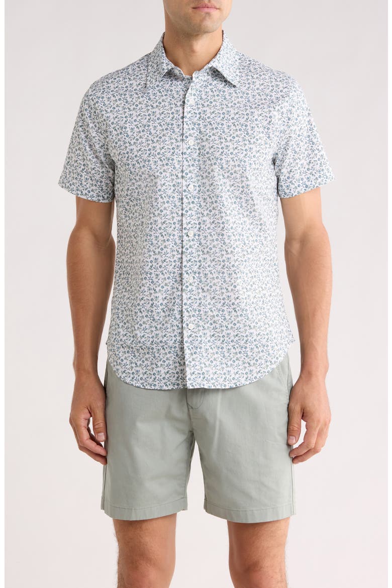 Kenria Floral Slim Fit Short Sleeve Stretch Cotton Button-Up Shirt, Main, color, BLUE GREEN FLORAL