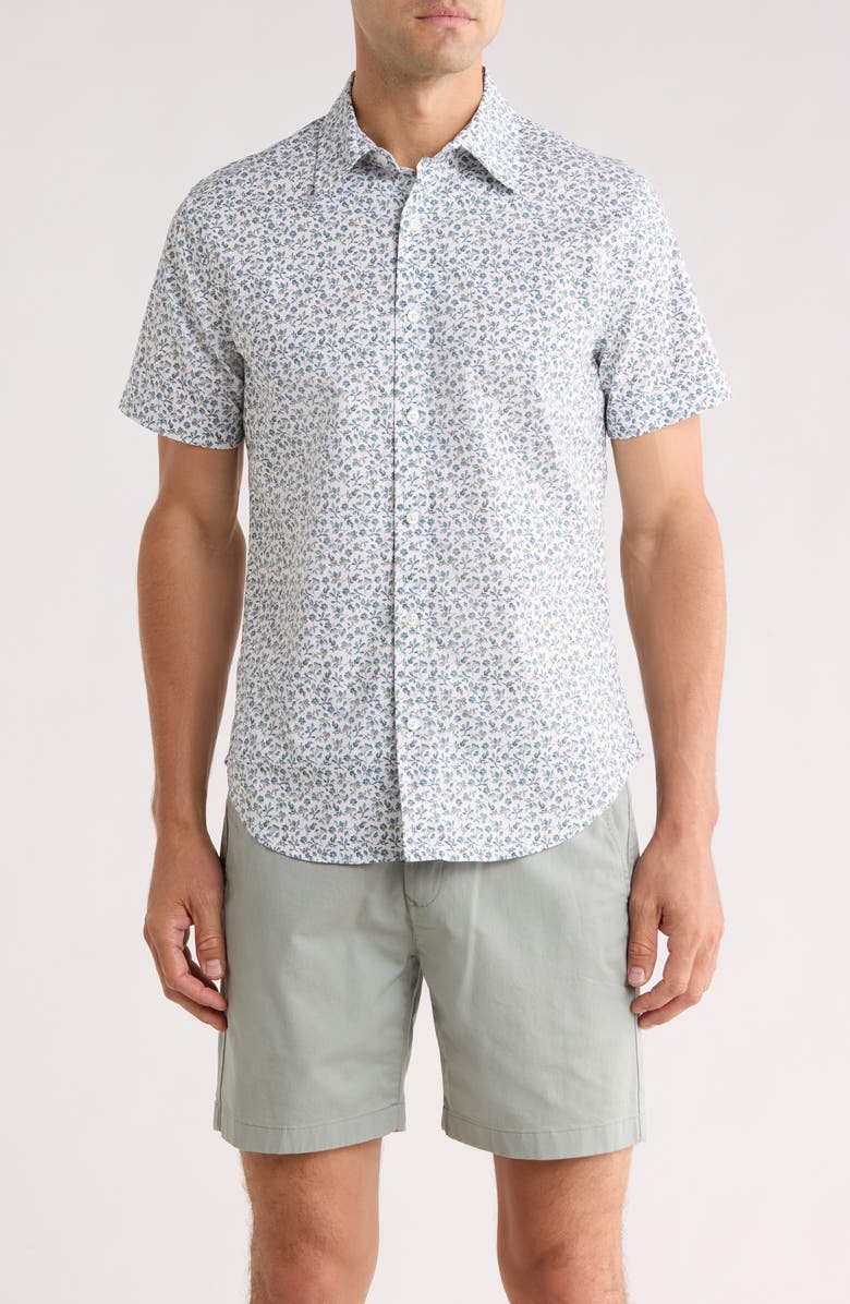 Bonobos Kenria Floral Slim Fit Short Sleeve Stretch Cotton Button-Up Shirt, Main, color, Blue Green Floral