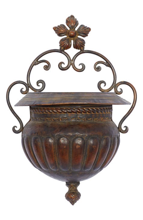 Brown Metal Indoor & Outdoor Scroll Wall Planter