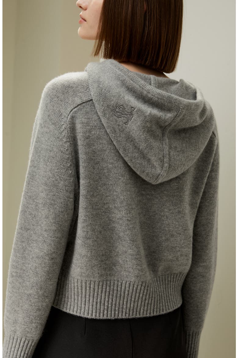 Women's Short Zip-Up Wool Cashmere Hoodie, Alternate, color, Light Gray