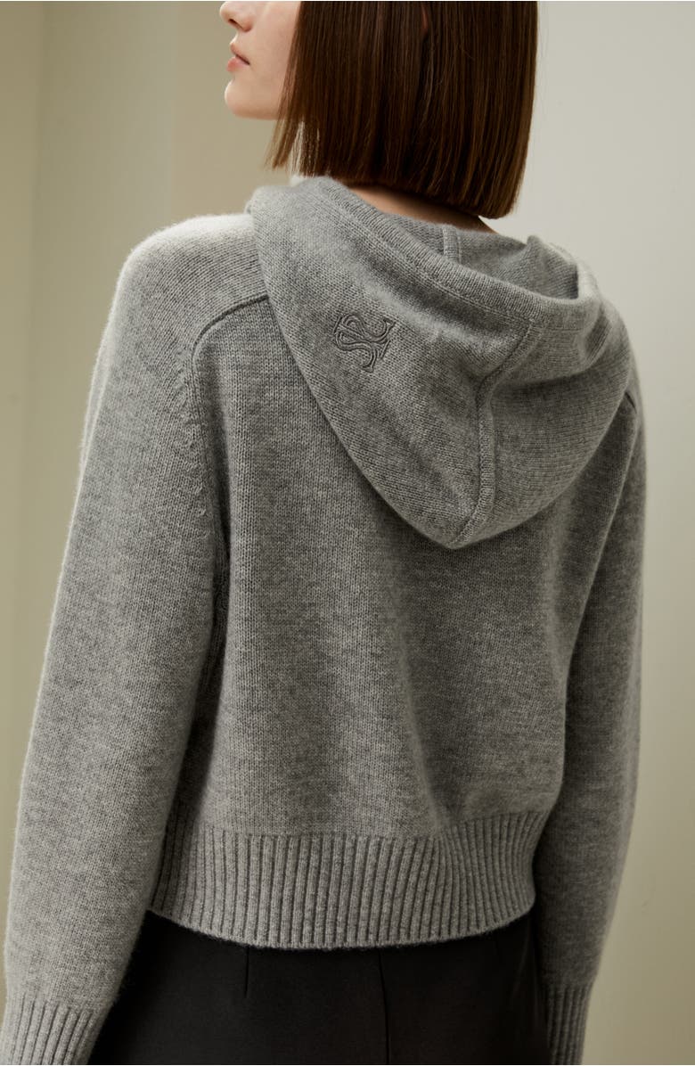 Lilysilk Women's Short Zip-Up Wool Cashmere Hoodie, Alternate, color, Light Gray