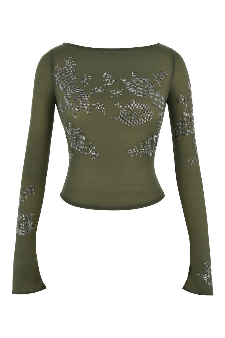 Embellished Semisheer Mesh Top, Alternate, color, OLIVE