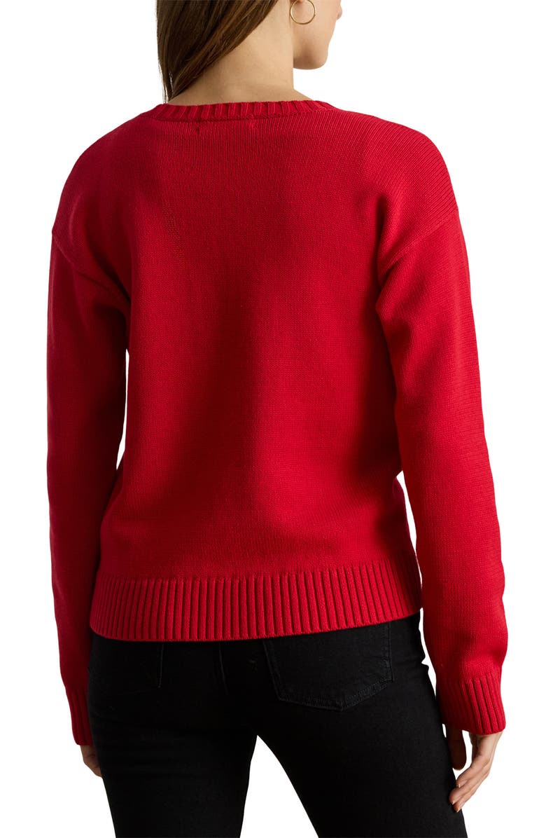 Lauren Ralph Lauren Intarsia Foxhound Cotton Sweater, Alternate, color, Ralph Red Multi
