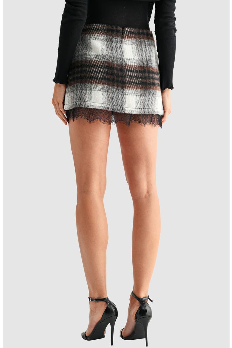 Lace Trim Plaid Skirt, Alternate, color, BROWN PLAID