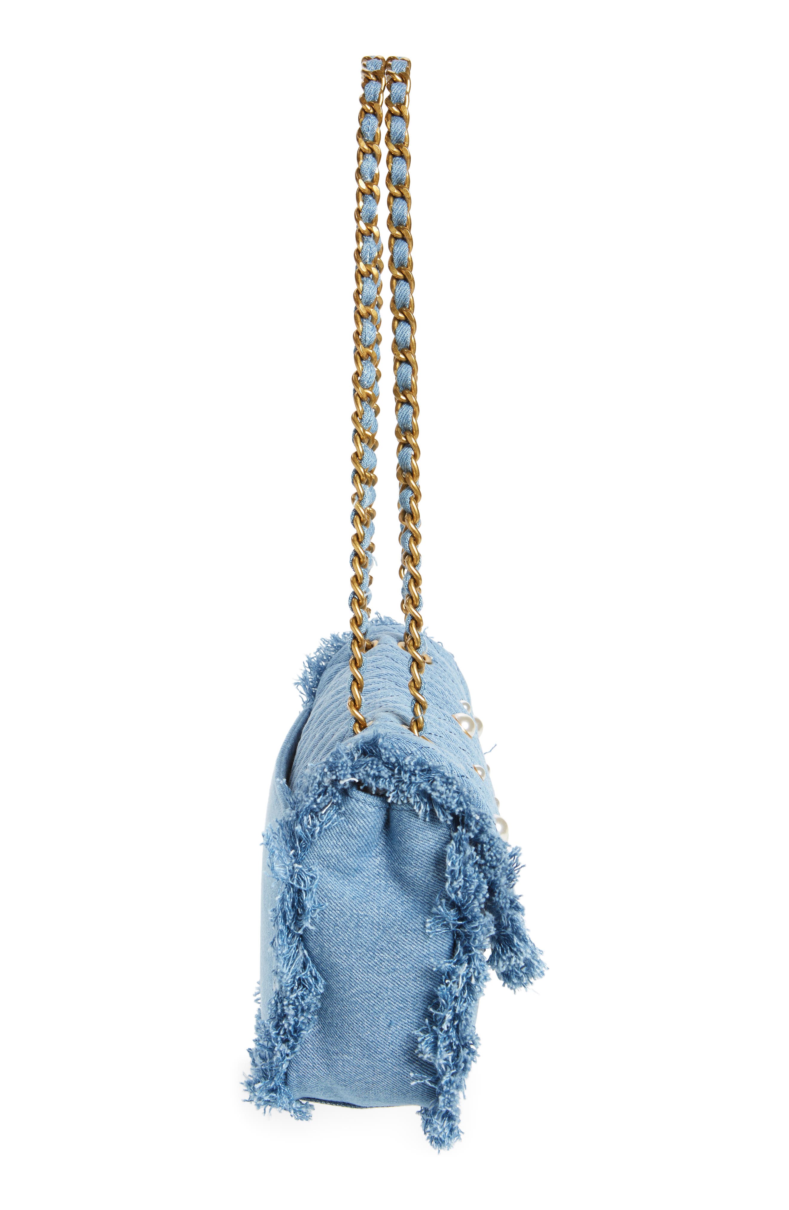 KARL LAGERFELD PARIS Medium Agyness Quilted Denim Convertible Shoulder Bag, Alternate, color, 