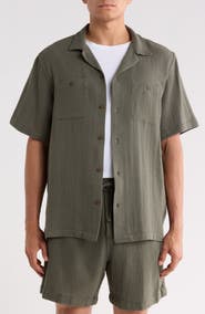Lucky Brand Textured Cotton Camp Shirt