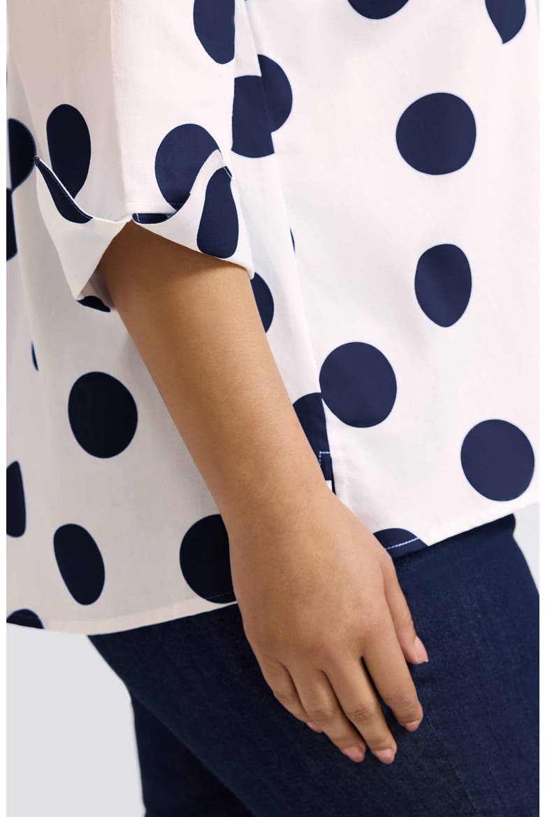 Agnes Polka Dot Cotton Popover Top, Alternate, color, WHITE/ NAVY