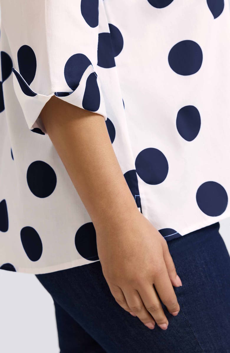 Foxcroft Agnes Polka Dot Cotton Popover Top, Alternate, color, White/ Navy