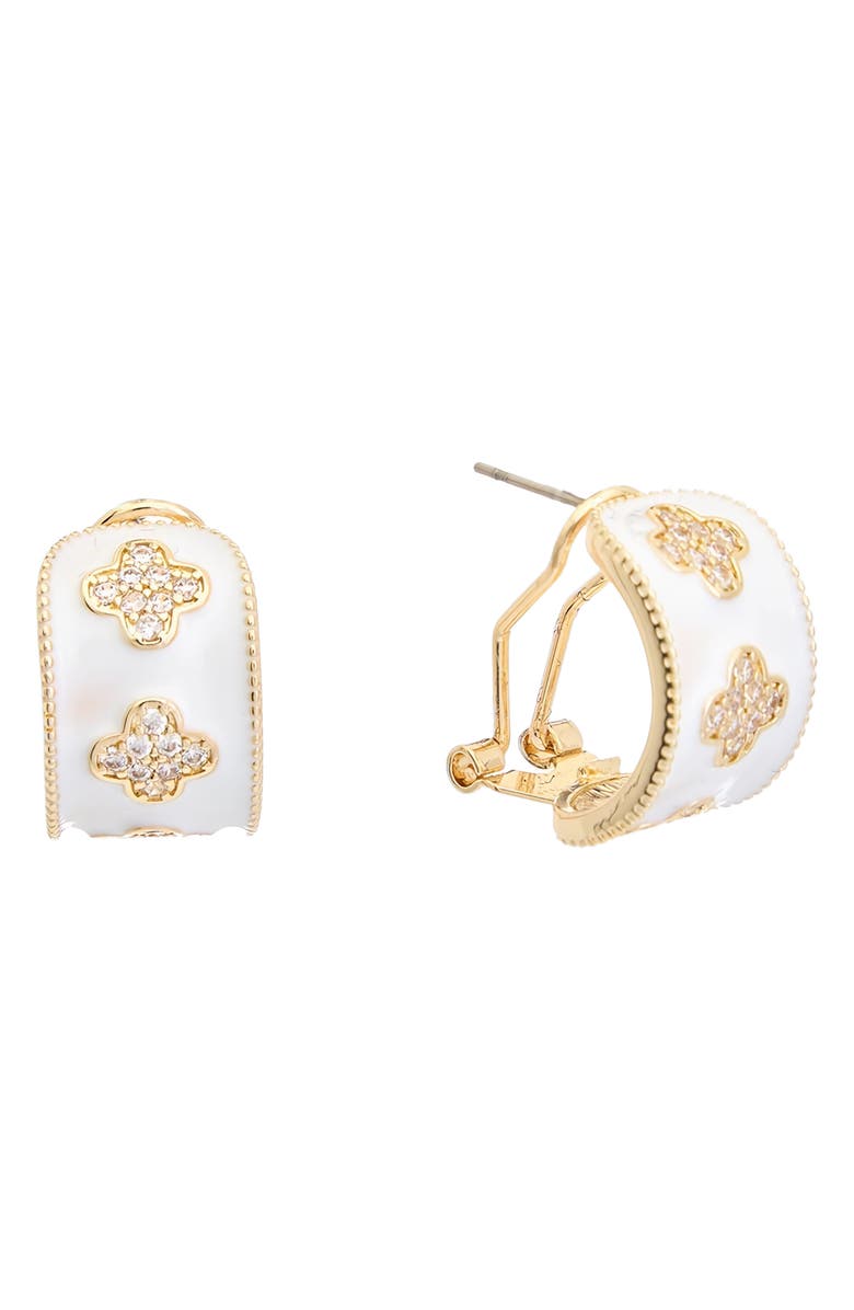 Juvell Pavé Clover Hoop Earrings, Main, color, White / Gold