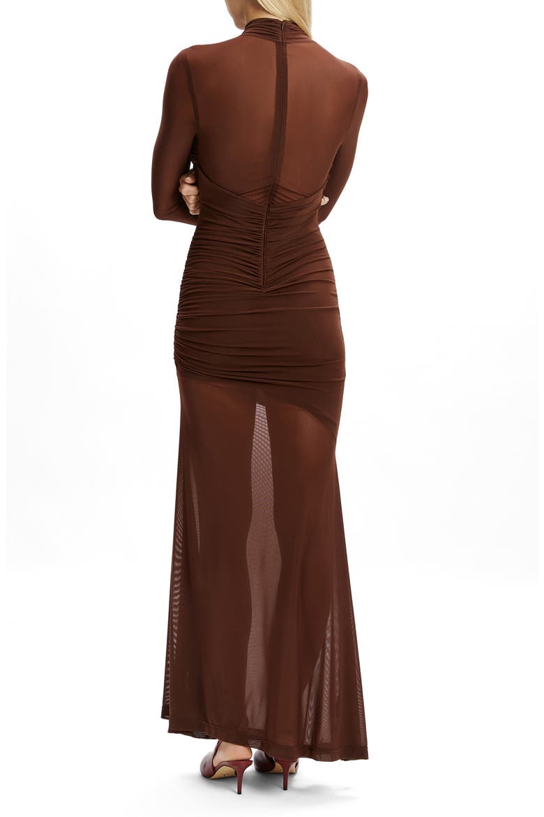 Marice Wrap Long Sleeve Mesh Maxi Dress, Alternate, color, CHOCOLATE