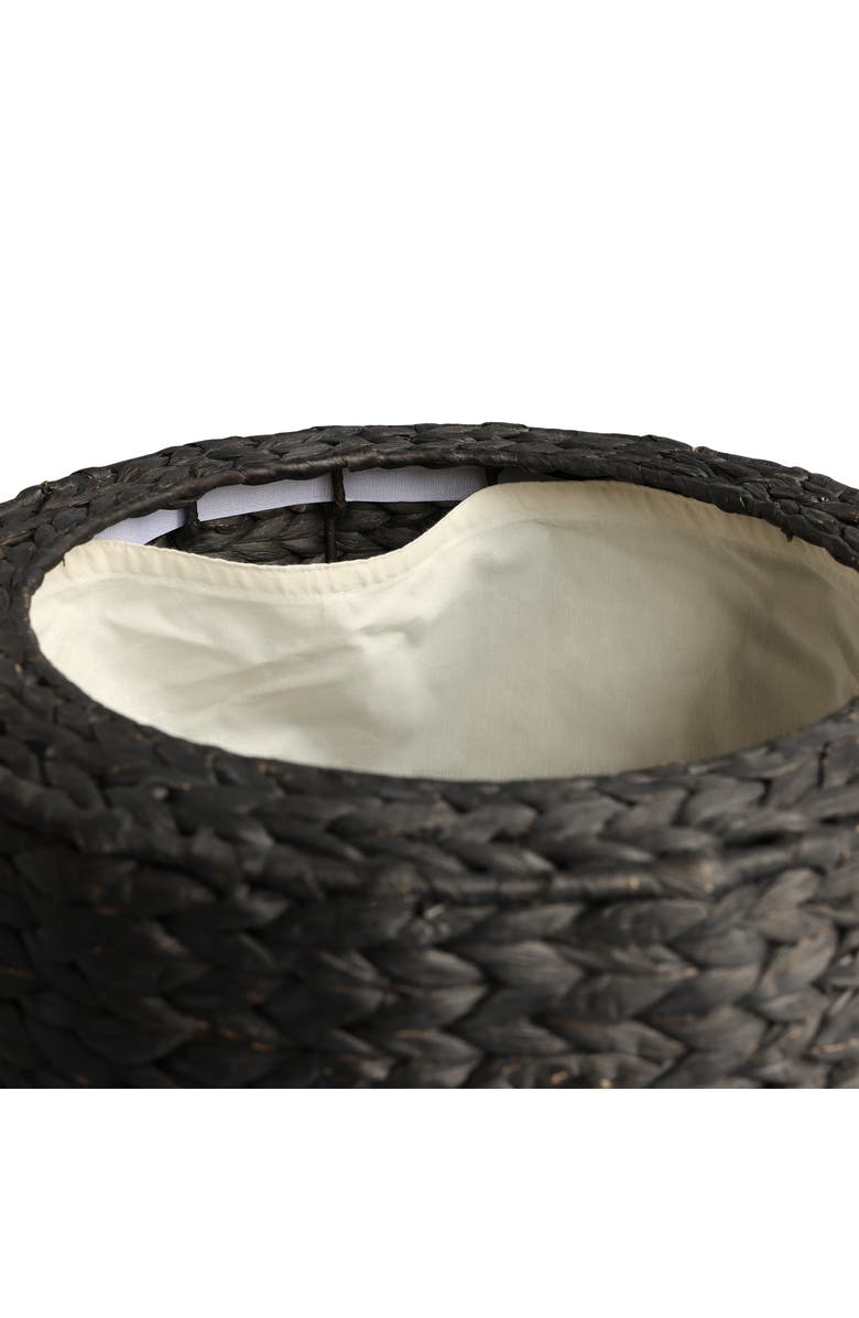 HAPPIMESS Addie 17.72" Modern Coastal Handwoven Water Hyacinth Storage Ottoman with Lid, Alternate, color, Black