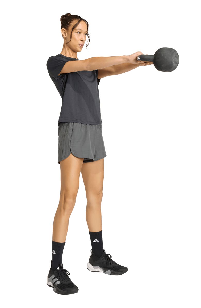 adidas Pacer Workout Woven High Waist Shorts, Alternate, color, Dark Grey Heather