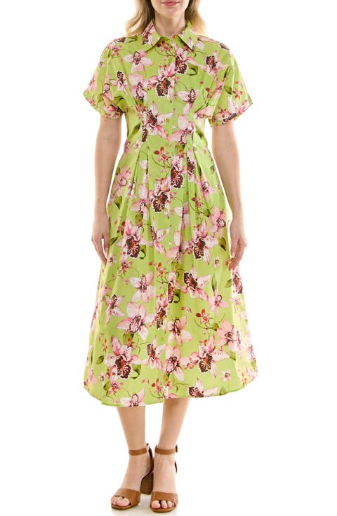 Pintuck Waist Midi Shirtdress