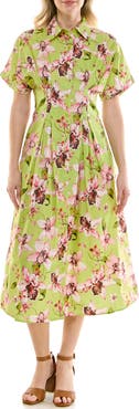 Nicole Miller Pintuck Waist Midi Shirtdress
