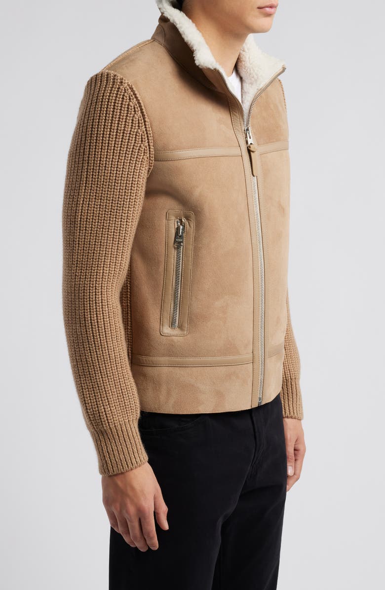 Mackage Jonathan Mixed Media Merino Wool & Shearling Jacket, Alternate, color, Light Camel-Natural