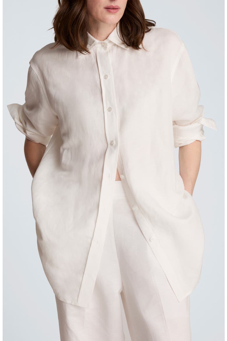 Long Linen Blend Button-Up Shirt, Main, color, PURE WHITE