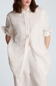 Kenneth Cole Long Linen Blend Button-Up Shirt