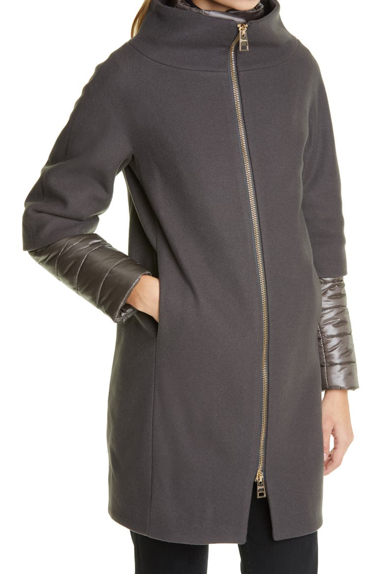 Wool Blend Cocoon Coat with Removable Sleeves & Bib, Alternate, color, CHARCOAL
