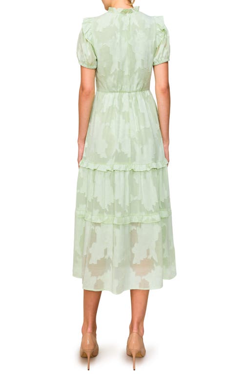 Melloday Tie Keyhole Puff Sleeve Tiered Midi Dress In Light Sage
