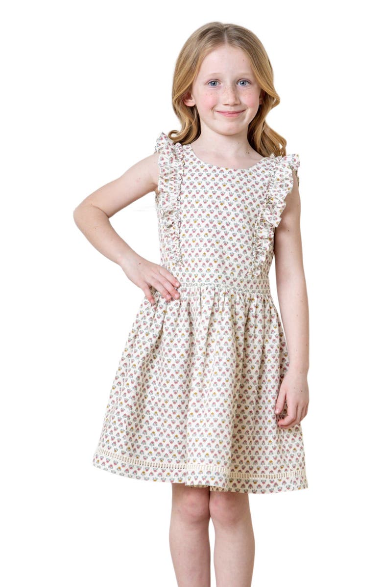Hope & Henry Girls' Linen Pinafore Flutter Dress with Crochet Trim, Toddler, Main, color,