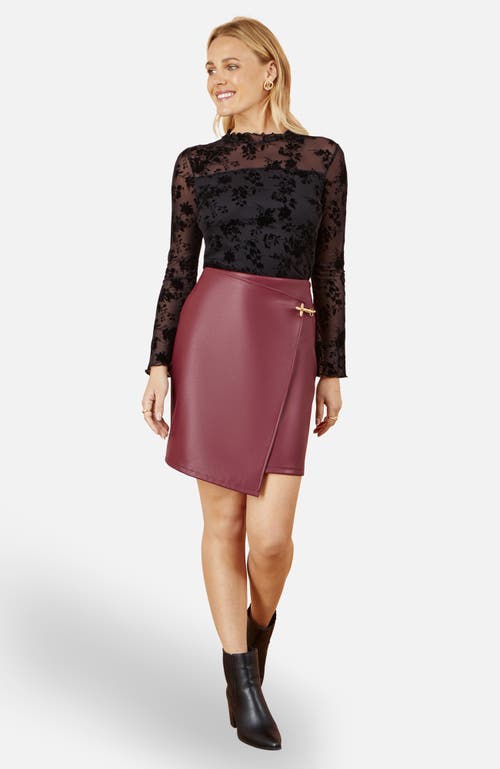 Yumi Flocked Floral Stretch Mesh Top In Black