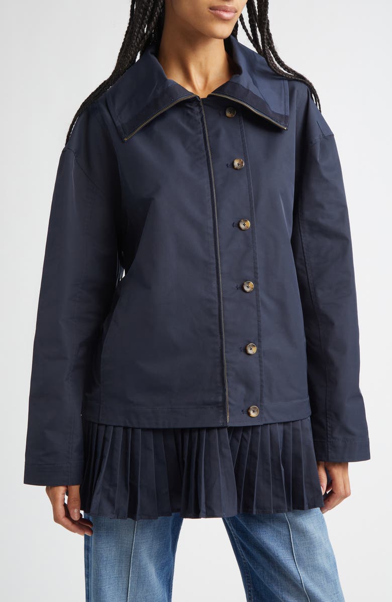 Ulla Johnson Lison Belted Jacket with Pleated Hem, Alternate, color, Midnight