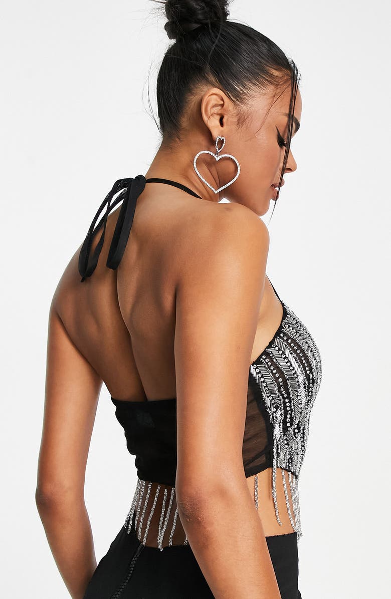 ASOS DESIGN Sequin Beaded Halter Top, Alternate, color, 