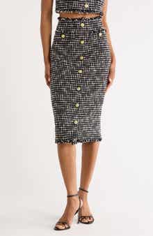 L'AGENCE Tai Snap Front Tweed Midi Skirt