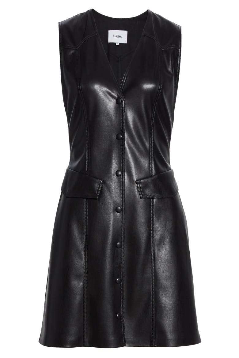 Menphi Vegan Leather A-Line Minidress, Alternate, color, BLACK