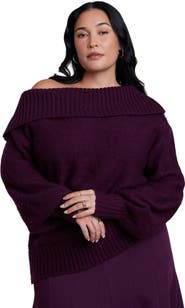 ELOQUII Off The Shoulder Oversized Sweater