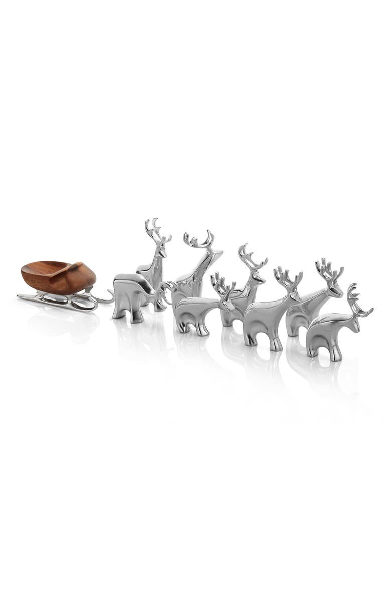 Nambé Holiday Mini Christmas Reindeer & Sleigh, Main, color, Silver