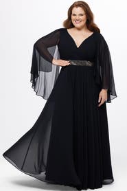 Celebrations by Sydney's Closet Long Cape Sleeve V-Neck Plus Size Dress