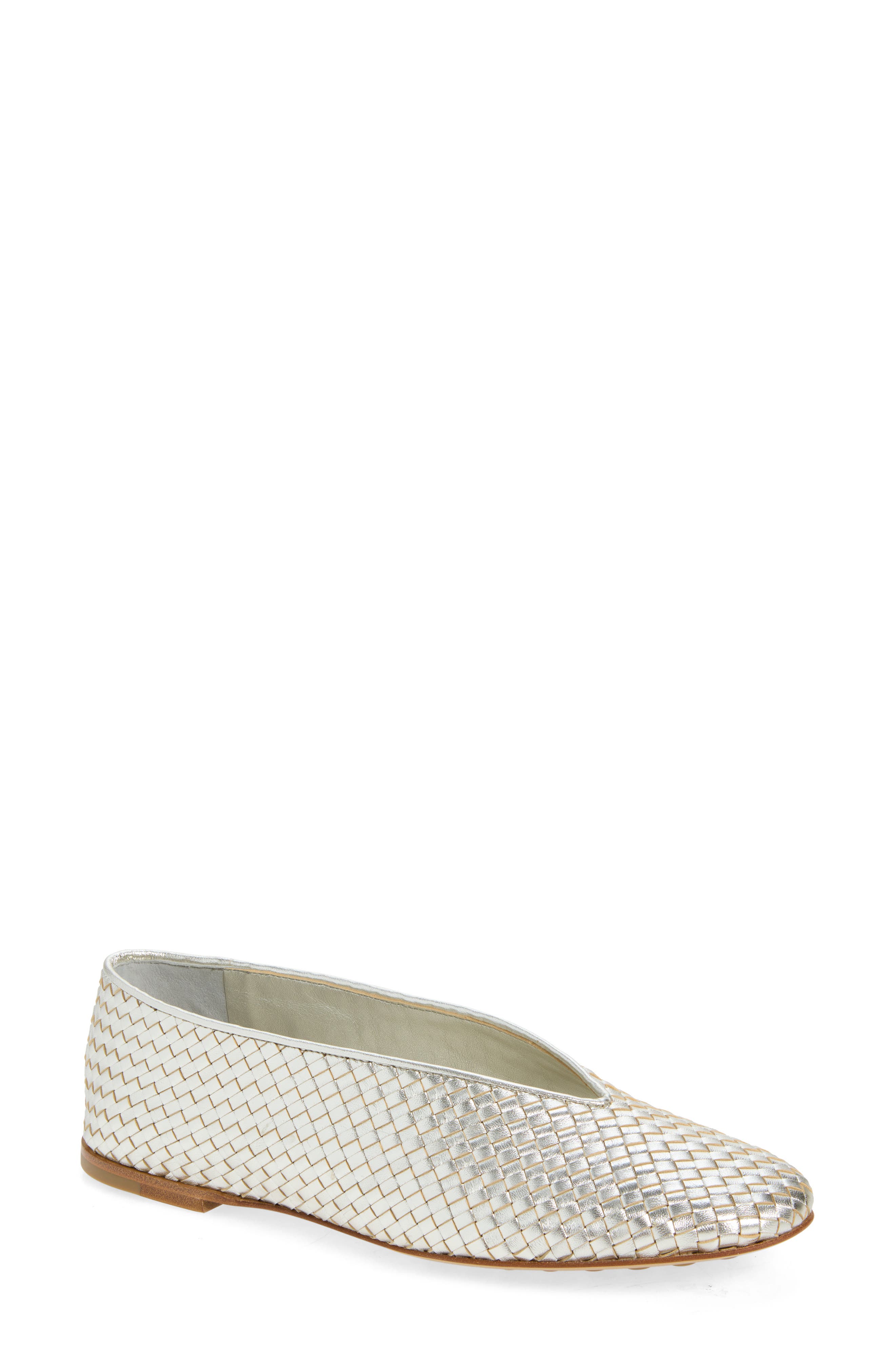 Rosa Ballerina Leather Flat, Main, color, 1561 PLATINUM