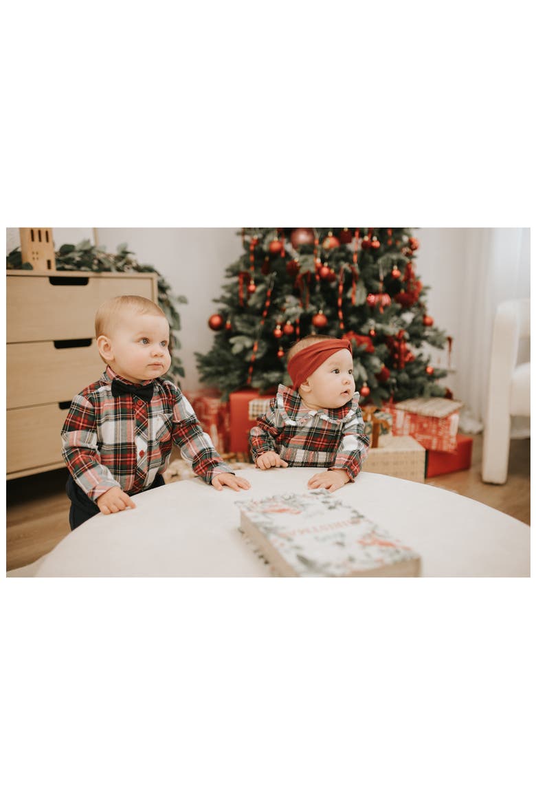 3-Piece Flannel Bodysuit, Bow Tie & Pants Set, Alternate, color, RED