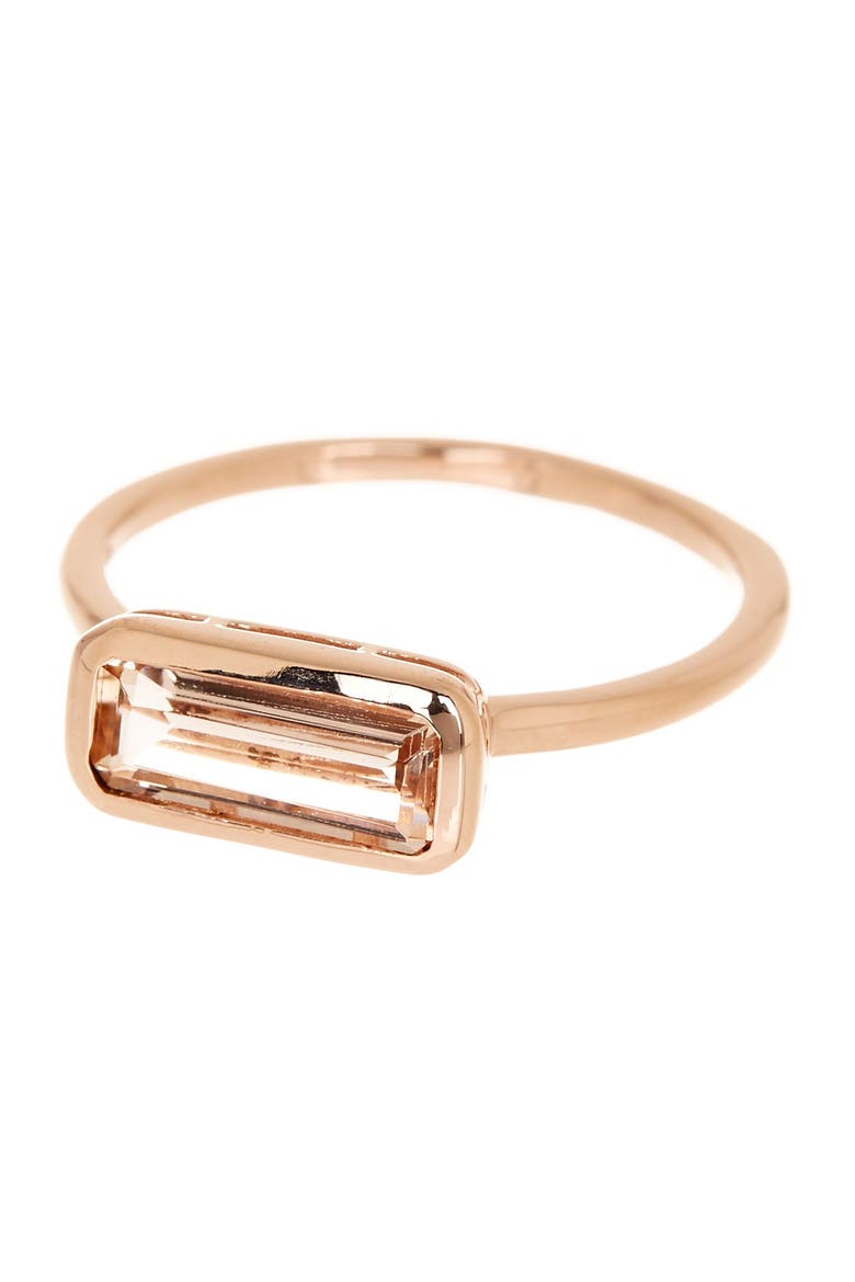 18K Rose Gold Vermeil Emerald Cut Morganite Crystal Bar Ring, Main, color, ROSE