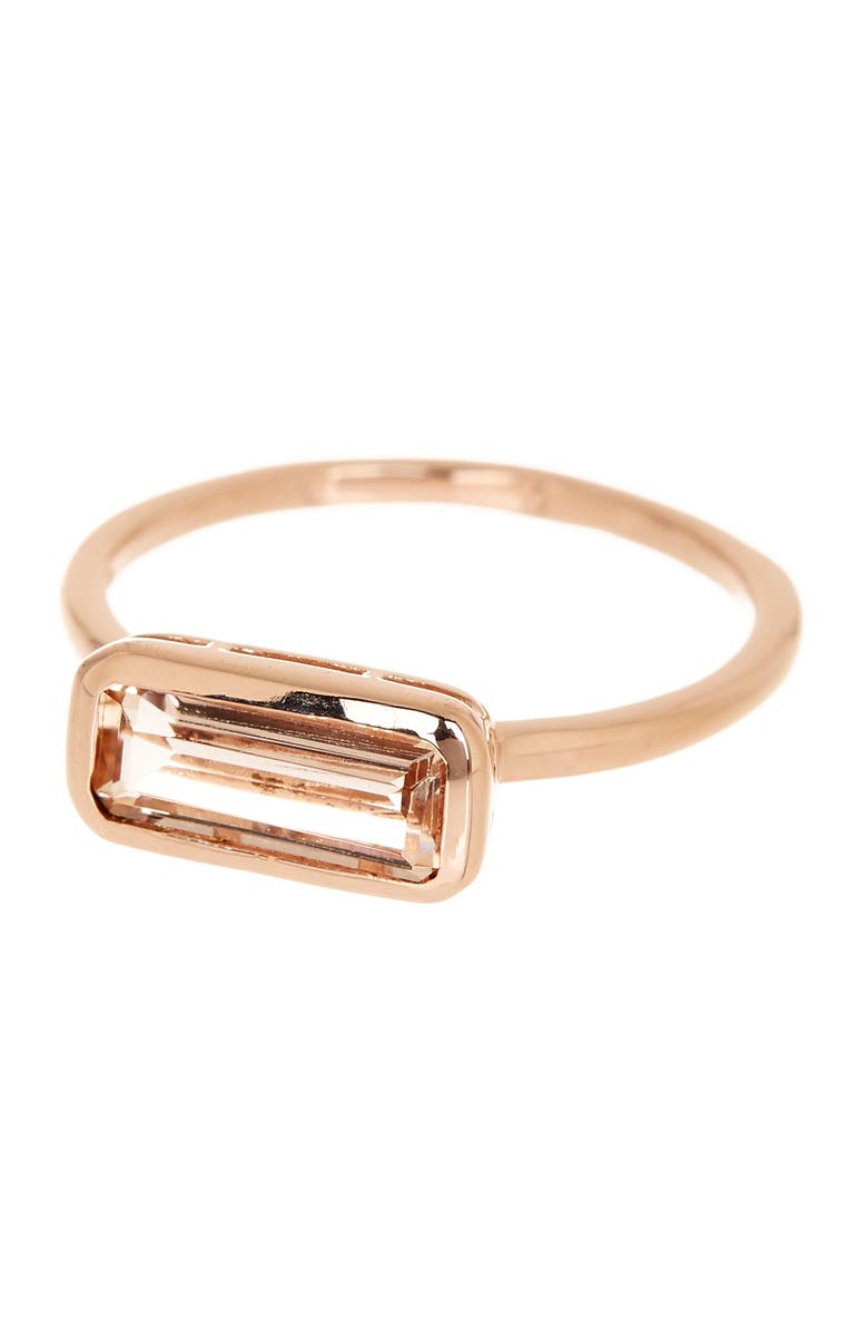 SAVVY CIE JEWELS 18K Rose Gold Vermeil Emerald Cut Morganite Crystal Bar Ring, Main, color, Rose