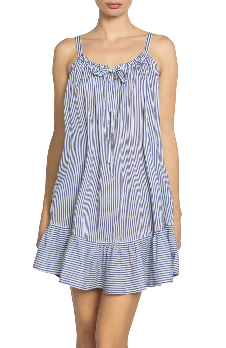 Robin Piccone Harper Stripe Ruffle Hem Cover-Up Dress, Main, color, 