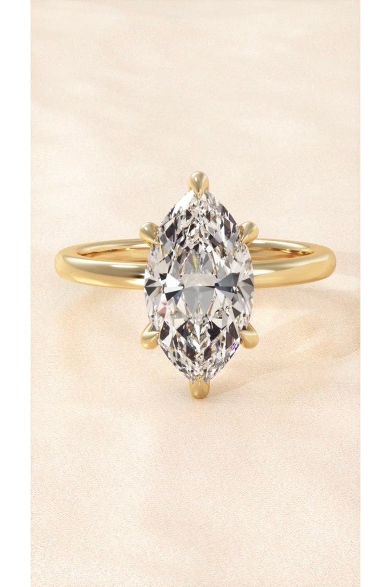 Marquise Diamond Solitaire Hidden Halo Engagement Ring, Alternate, color, Yellow gold