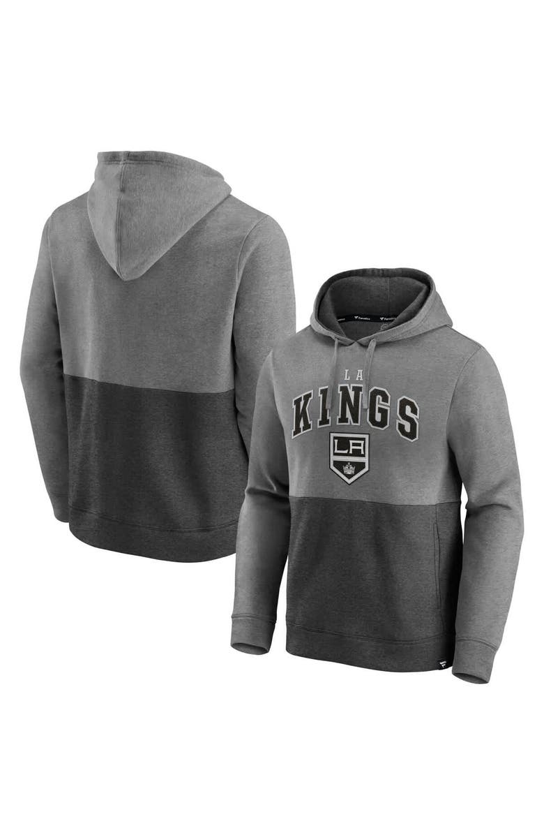 FANATICS Men's Fanatics Heather Gray/Heather Charcoal Los Angeles Kings Block Party Signature Pullover Hoodie, Alternate, color, Heather Gray
