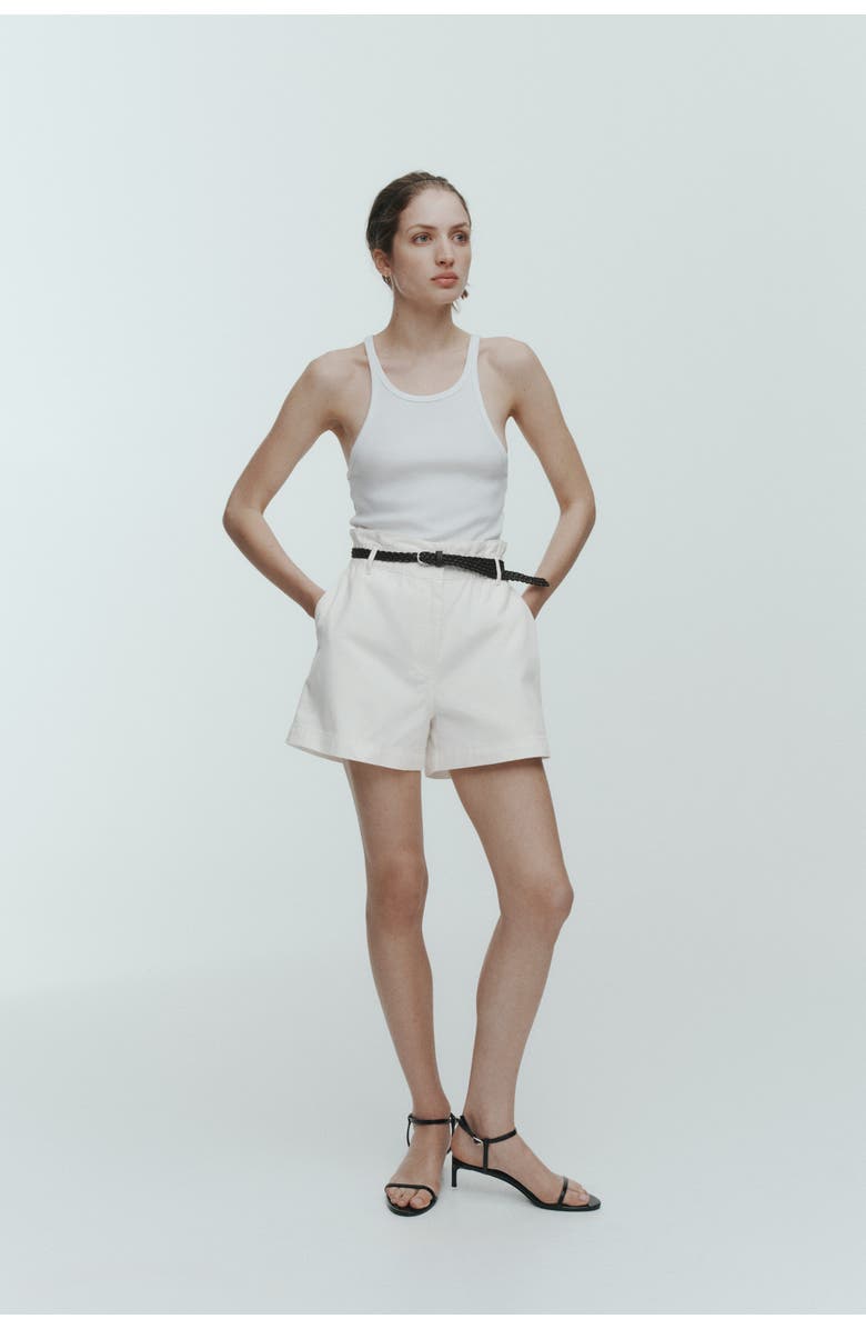 H&M Belted Twill Shorts, Alternate, color, White