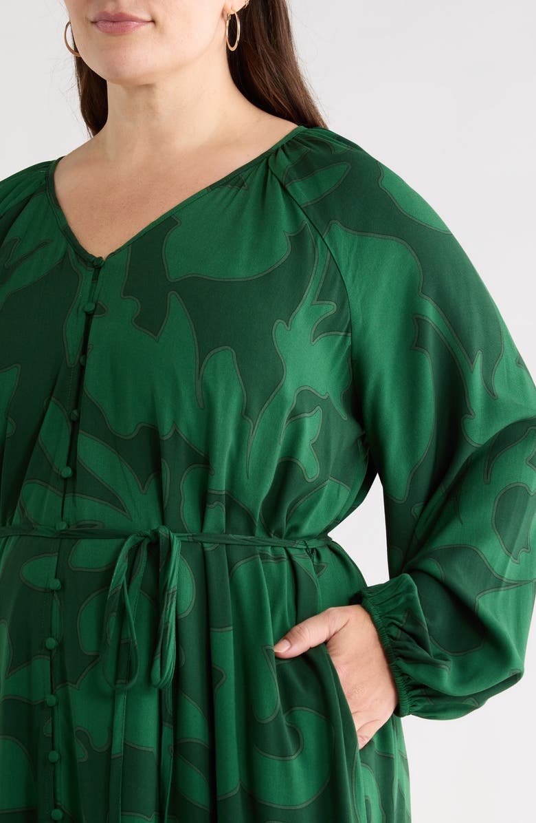 SUGARLIPS Benti Abstract Print Long Sleeve Dress, Alternate, color, Emerald