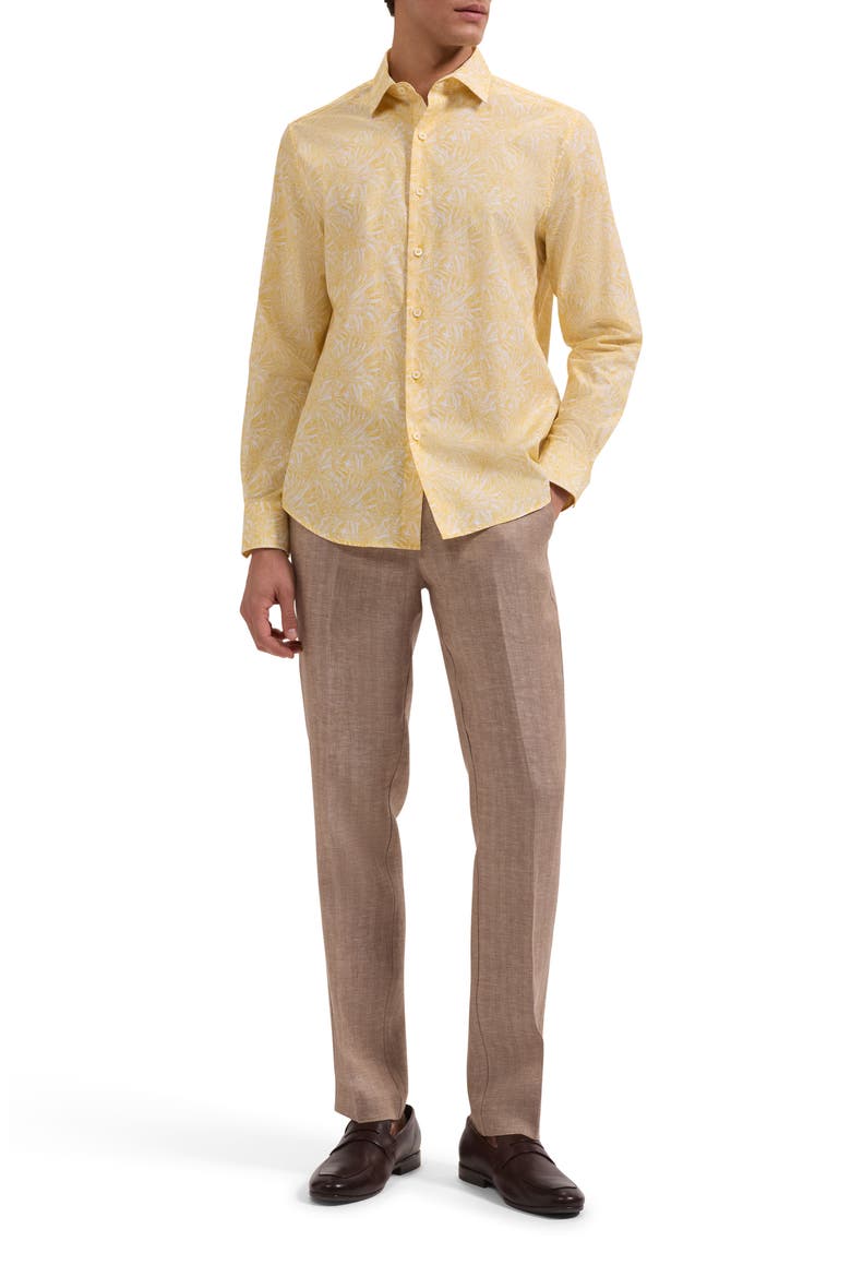 Julian Shaped Fit Leaf Print Cotton Button-Up Shirt, Alternate, color, JOJOBA