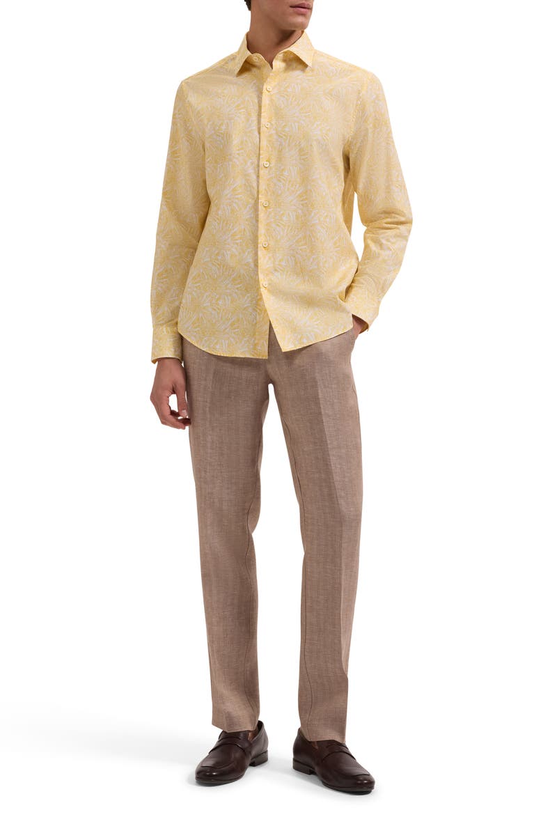 Bugatchi Julian Shaped Fit Leaf Print Cotton Button-Up Shirt, Alternate, color, Jojoba