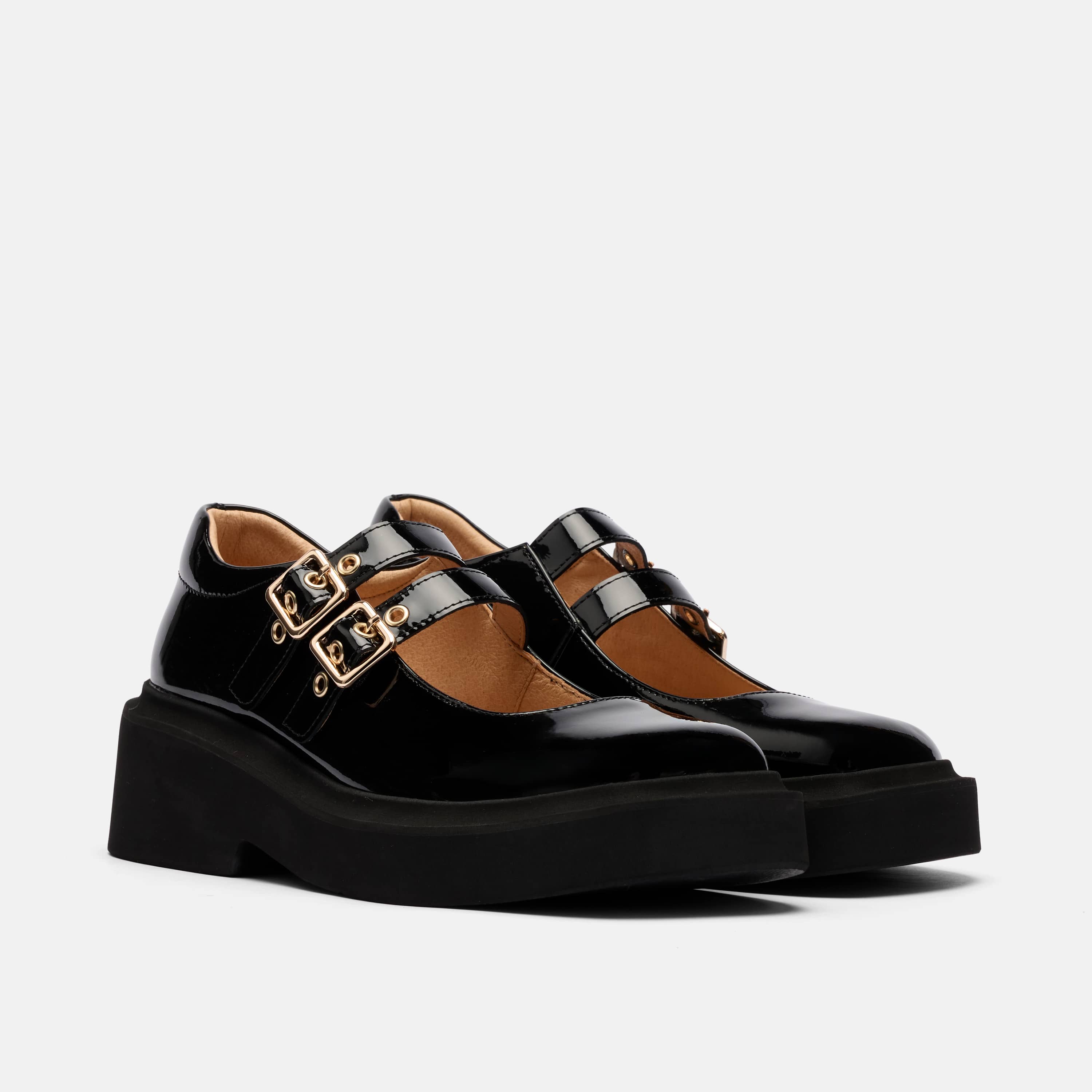Lena Patent Double Buckle Mary Jane, Alternate, color, Black
