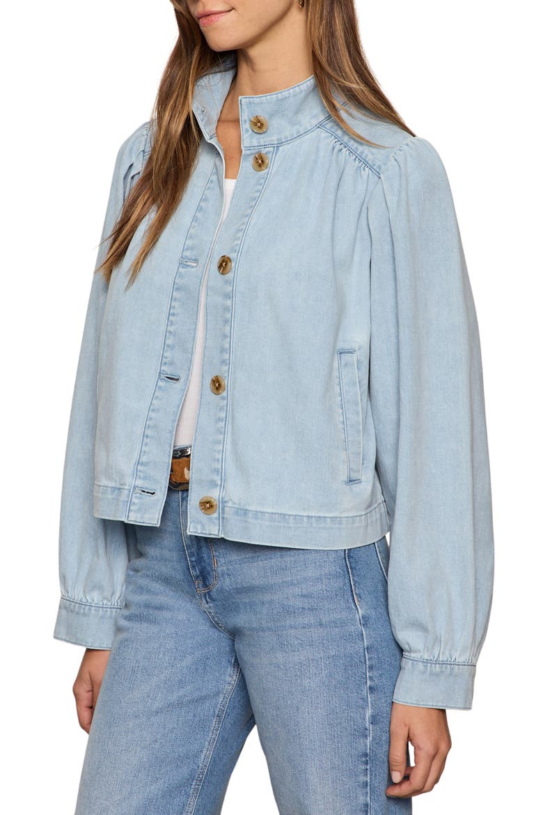 Puff Shoulder Denim Jacket, Alternate, color, WHISPER