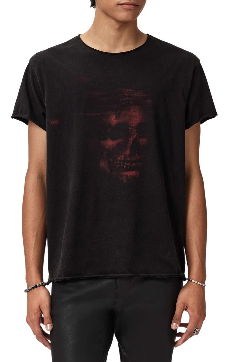 John Varvatos Bleached Skull Raw Edge Organic Cotton T-Shirt, Alternate, color, Black
